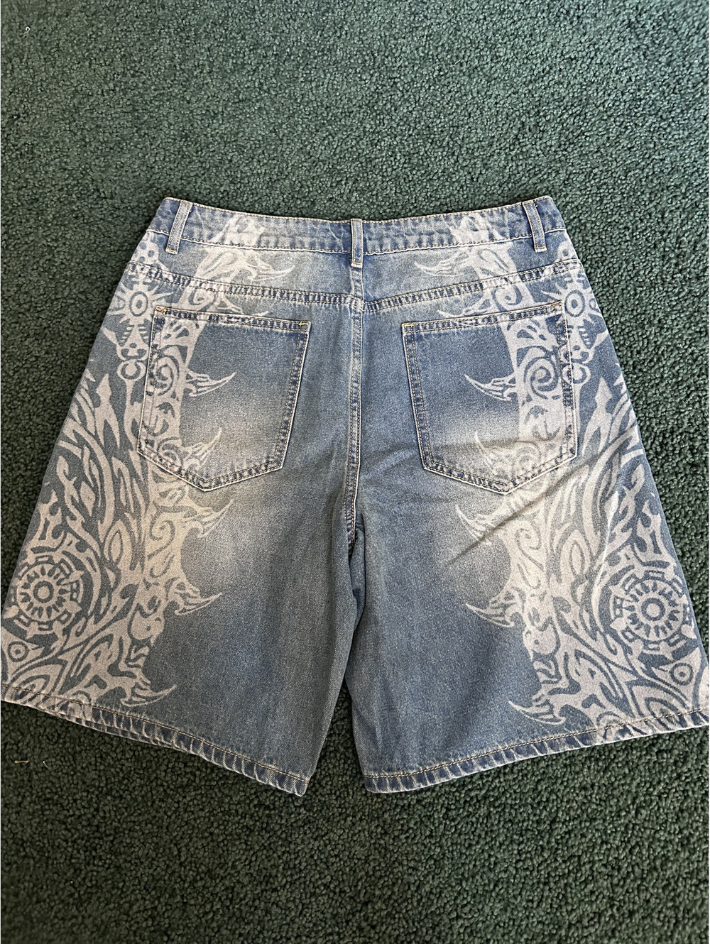Tribal Print Denim Shorts